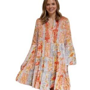 Sweet Magnolia Womens Tunic Dress Coral Combo Floral Embroidered XXL